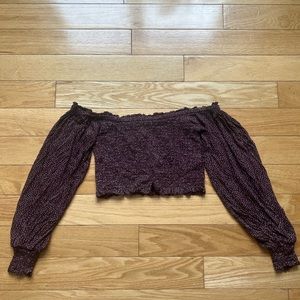 Urban Outfitters Maroon Off the Shoulder Smocked Crop Top